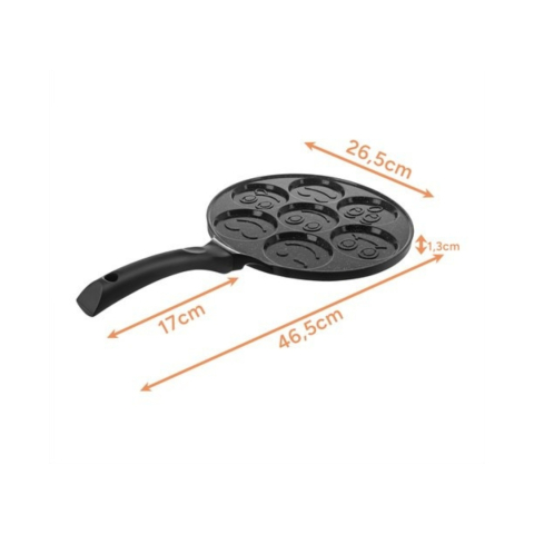 Tigaie pentru clatite, 7 forme cu fete amuzante, aluminiu/otel inoxidabil, diametru forma 6.5 cm, dimensiune tigaie 26 cm, negru [14]