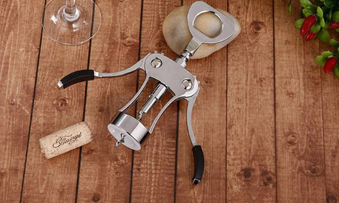 Tirbuson cu brate din otel inoxidabil, desfacator vin si capace, ergonomic, 17.3 cm, argintiu [3]