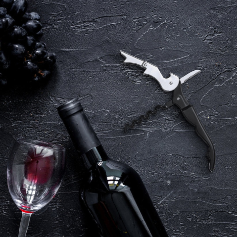 Tirbuson multifunctional, cutit, desfacator sticle, plastic, negru [5]