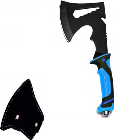 Topor multifunctional camping din otel 420, maner cauciucat antialunecare, cu husa protectie, pentru drumetii pescuit si outdoor, 30 cm [3]