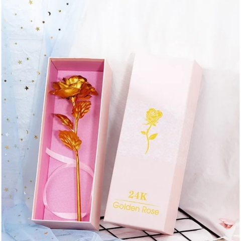 Trandafir artificial, suflat cu aur 24K, cutie eleganta, punga de cadou inclusa, auriu [8]