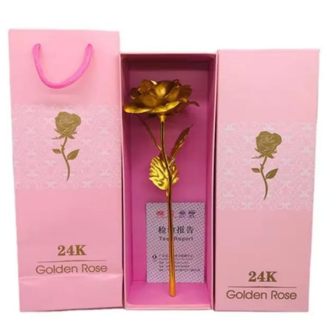 Trandafir artificial, suflat cu aur 24K, cutie eleganta, punga de cadou inclusa, auriu [7]