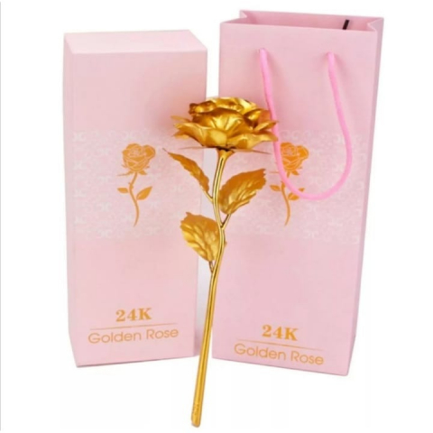 CADOURI - Trandafir artificial, suflat cu aur 24K, cutie eleganta, punga de cadou inclusa, auriu