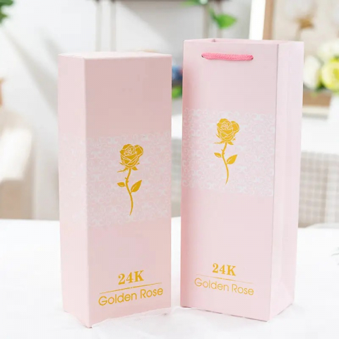 Trandafir artificial, suflat cu aur 24K, cutie eleganta, punga de cadou inclusa, rosu [11]