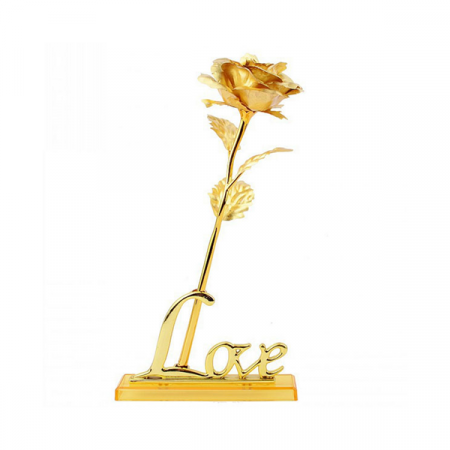 Trandafir suflat cu aur de 24K - Auriu + Suport Love,ambalat in cutie eleganta. [4]