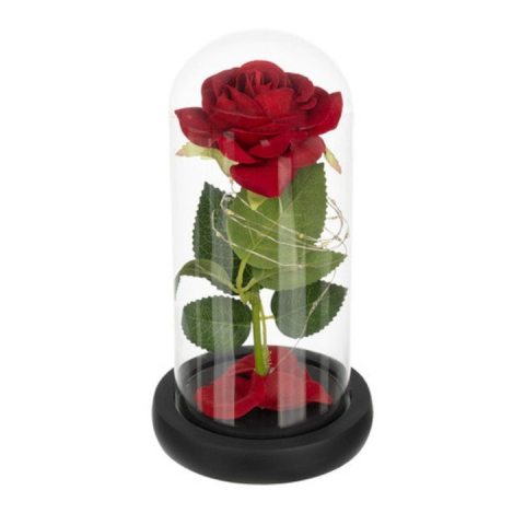 Alte obiecte cadou - Trandafir decorativ in cupola de sticla, cu LED, cutie eleganta pentru cadou, 21 x 11 cm, rosu – simbolul iubirii eterne