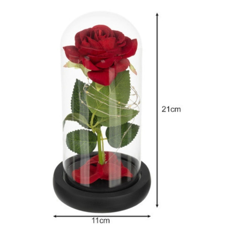 Trandafir decorativ in cupola de sticla, cu LED, cutie eleganta pentru cadou, 21 x 11 cm, rosu – simbolul iubirii eterne [1]