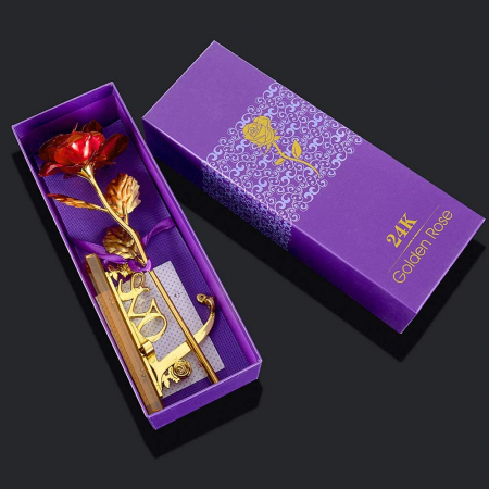 Trandafir suflat cu aur de 24K - Rosu + Suport Love [6]