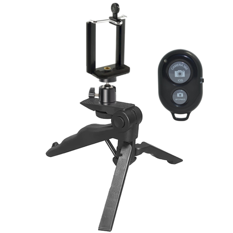 ECHIPAMENTE FOTO - Trepied de mana multifunctional pentru telefon cu telecomanda Bluetooth si cap de bila metalic flexibil, suport smartphone reglabil 5.5–8.5 cm, montura 1/4 inch, design tip pistol pentru vlogging si s