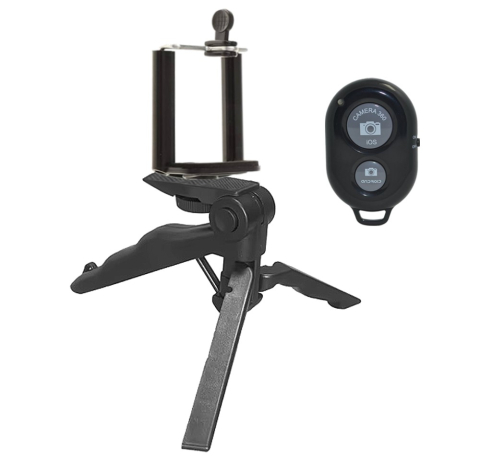 ECHIPAMENTE FOTO - Trepied de mana multifunctional pentru telefon cu telecomanda Bluetooth, suport smartphone reglabil 5.5–8.5 cm, montura 1/4 inch, design tip pistol pentru vlogging si streaming