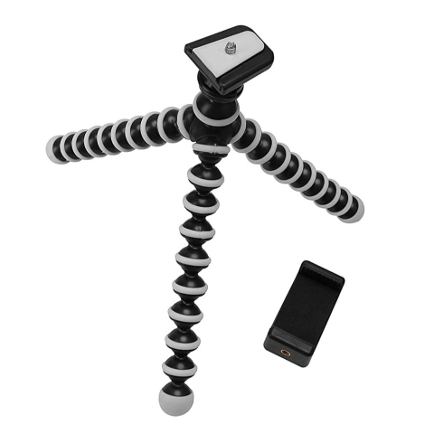 Trepied flexibil tip octopus 26 cm cu suport telefon si cap rotativ 360, prindere 1/4 pentru camera sport si smartphone