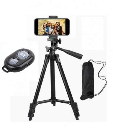 Trepiezi - Trepied foto universal 102 cm ,filet 1/4 cu suport de telefon si telecomanda bluetooth - Negru