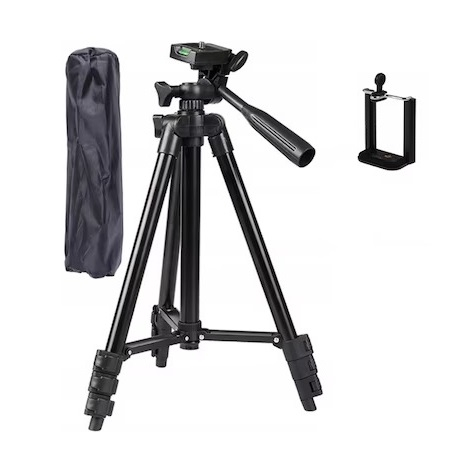 Trepiezi - Trepied foto universal 133 cm ,filet 1/4 cu suport de telefon - Negru
