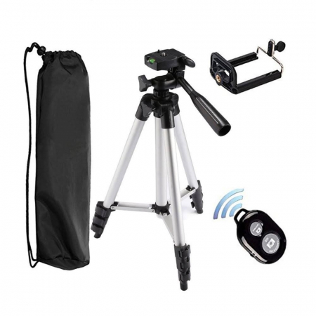 Trepiezi - Trepied foto universal 133 cm ,filet 1/4 cu suport de telefon si telecomanda bluetooth - Gri