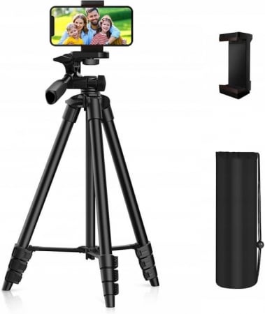 ECHIPAMENTE FOTO - Trepied foto profesional 135 cm ,filet universal 1/4 cu suport de telefon - Negru
