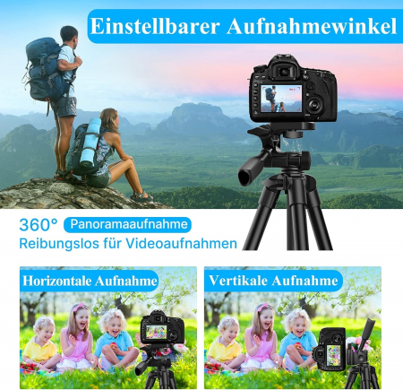 Trepied foto profesional 135 cm ,filet universal 1/4 cu suport de telefon si telecomanda Bluetooth - Negru [7]