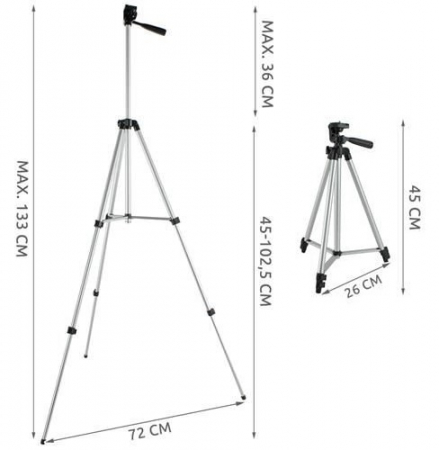 Trepied foto universal 102 cm ,filet 1/4 cu suport de telefon - Gri [1]