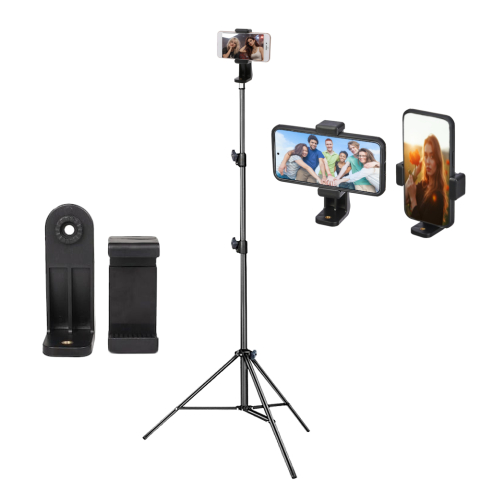 Trepiezi & Diverse - Trepied foto video 180 cm aluminiu cu suport telefon rotabil 360 landscape-portret, reglabil 5.3–8 cm, 3 segmente, 3 kg, filet 1/4