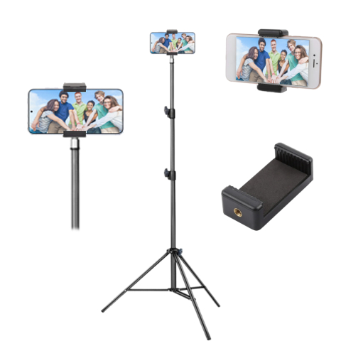 Trepiezi & Diverse - Trepied foto video 180 cm aluminiu negru cu suport telefon reglabil 5.3–8 cm, filet universal 1/4, stabil, capacitate 3 kg