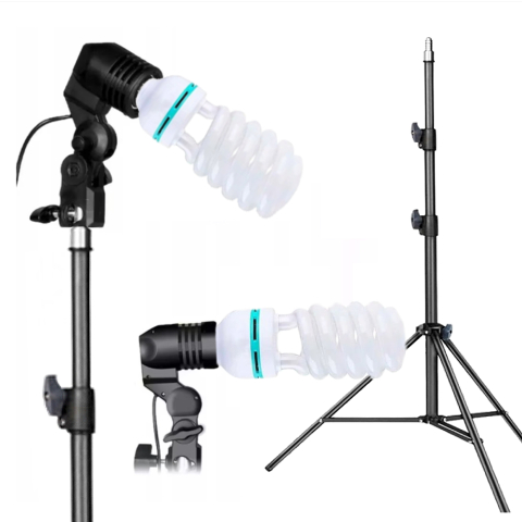 Trepiezi - Trepied iluminare studio cu bec fluorescent spiralat 135W, suport reglabil 200 cm, ideal pentru foto, video si streaming