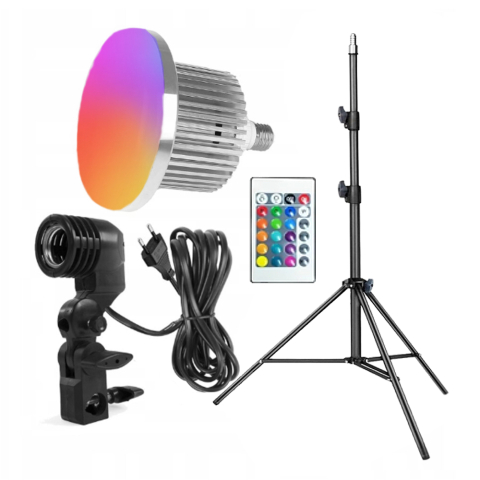 ECHIPAMENTE FOTO - Pachet pentru iluminat studio cu trepied, LED RGB 50W, telecomanda si fasung E27, inaltime reglabila 200 cm, pentru fotografie si video