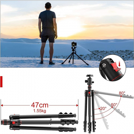 Trepied,monopied 2in1 universal,filet 1/4 pentru camere,aparate foto,cap bila rotativ 360,inaltime maxima 168 cm [5]
