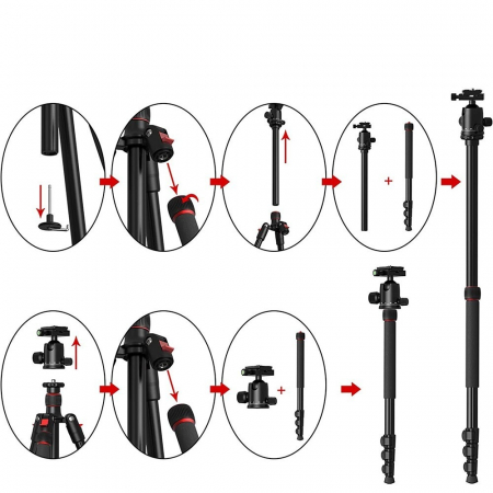 Trepied,monopied 2in1 universal,filet 1/4 pentru camere,aparate foto,cap bila rotativ 360,inaltime maxima 168 cm [2]