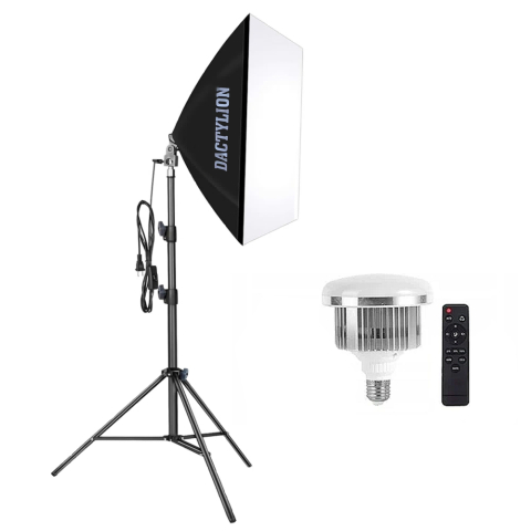 Lumini pentru studio - Trepied profesional 200 cm cu softbox rectangular si bec LED 105W, iluminare studio cu telecomanda, filet universal 1/4