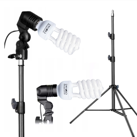 ECHIPAMENTE FOTO - Trepied profesional iluminare studio cu bec fluorescent spiralat 45W, suport aluminiu reglabil pentru foto, video si streaming