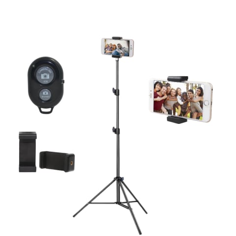 ECHIPAMENTE FOTO - Trepied profesional pentru telefon reglabil pana la 200 cm, suport smartphone cu prindere automata prin arc, telecomanda bluetooth, aluminiu si ABS, ideal pentru streaming si vlogging