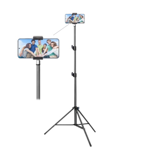 ECHIPAMENTE FOTO - Trepied reglabil pentru telefon 200 cm din aluminiu cu suport smartphone cu arc, deschidere maxima 9 cm, stand stabil pentru vlogging, streaming si fotografie