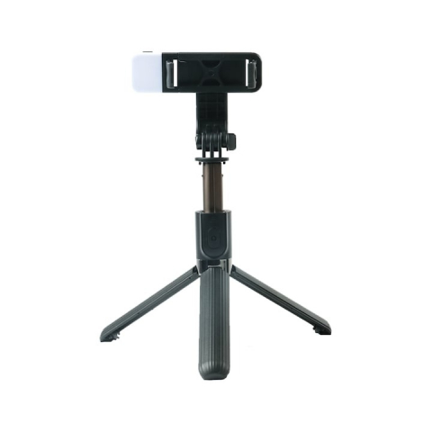 Selfie stickuri - Trepied selfie stick 3in1, rotire 360 grade, lumina LED, telecomanda bluetooth inclusa - Negru