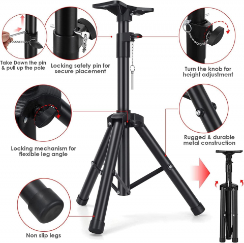 Trepied stativ pentru boxe, din metal cu suport de plastic, inaltimea maxima 130 cm, greutatea maxima 40 kg - Negru [4]