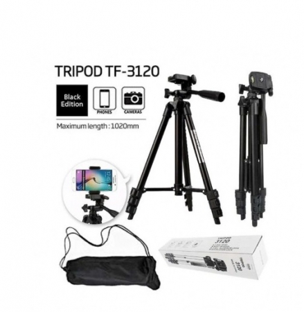 Trepied foto universal 102 cm ,filet 1/4 cu suport de telefon - Negru [1]