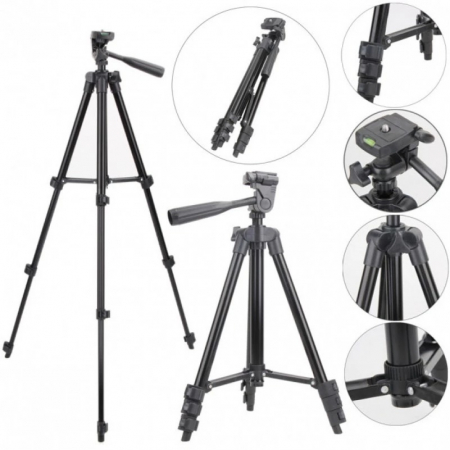 Trepied foto universal 102 cm ,filet 1/4 cu suport de telefon - Negru [2]