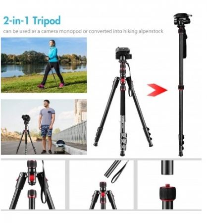 Trepied,monopied profesional 2in1 pentru camere,aparate foto,cu filet universal 1/4,inaltime max 200 cm - Andoer [4]