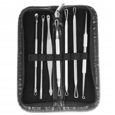 Trusa 7 instrumente din inox pentru cosmetica, extractia comedoanelor, punctelor negre si acneei, cu pouch de depozitare negru [4]