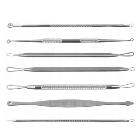 Trusa 7 instrumente din inox pentru cosmetica, extractia comedoanelor, punctelor negre si acneei, cu pouch de depozitare negru [2]