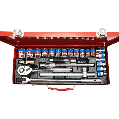 CASA & GRADINA - Trusa chei tubulare 1/2 24 piese 8-32mm cu clichet, bara T glisanta si tubulara bujii 21mm pentru mecanica auto