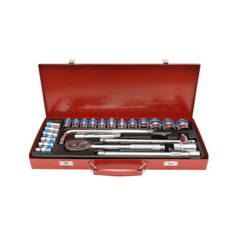 CASA & GRADINA - Trusa chei tubulare 1/2 25 piese 8-32mm cu clichet rapid, bara L si extensii, set complet pentru mecanica auto si reparatii