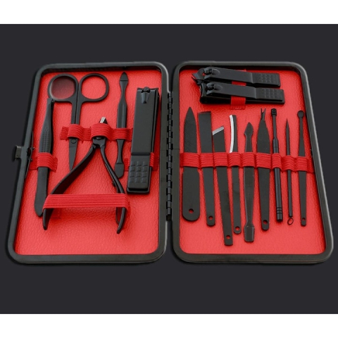 Trusa completa de unghii, 16 piese – manichiura si pedichiura profesionala, cu instrumente din otel inoxidabil si carcasa eleganta negru-rosu [5]