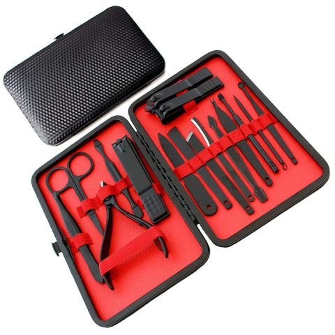 Trusa completa de unghii, 16 piese – manichiura si pedichiura profesionala, cu instrumente din otel inoxidabil si carcasa eleganta negru-rosu [7]