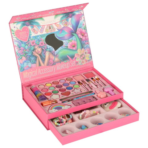 Trusa de machiaj, manichiura, bijuterii, pentru copii, model sirena, 26.2 x 19.4 x 5.5 cm, roz [13]