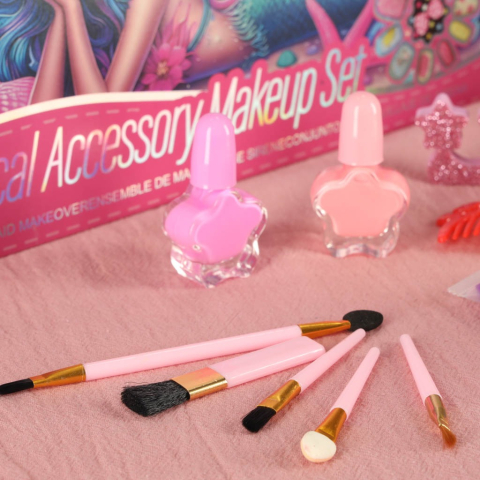 Trusa de machiaj, manichiura, bijuterii, pentru copii, model sirena, 26.2 x 19.4 x 5.5 cm, roz [3]