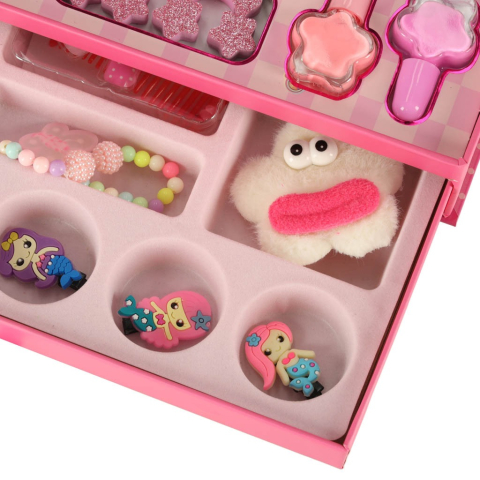 Trusa de machiaj, manichiura, bijuterii, pentru copii, model sirena, 26.2 x 19.4 x 5.5 cm, roz [10]