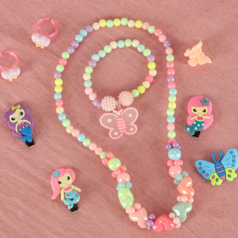 Trusa de machiaj, manichiura, bijuterii, pentru copii, model sirena, 26.2 x 19.4 x 5.5 cm, roz [4]