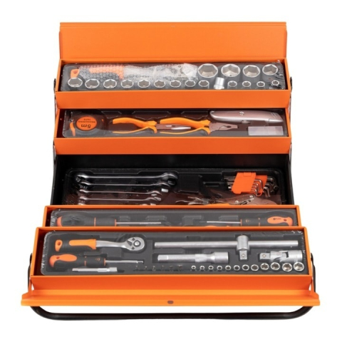 Trusa de scule – 85 piese, otel, cutie metalica cu maner si 5 tavi, ideala pentru service, garaj si ateliere