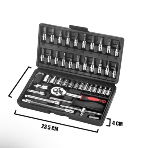 Trusa de scule cu 46 piese, surubelnita, clichet, chei tubulare, biti, torx, imbus, prelungitor, maner ergonomic, cutie compacta, neagra [4]