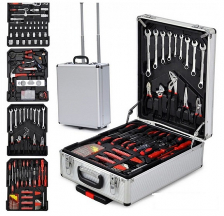 Scule auto - Trusa de scule din aluminiu, tip troler, usor de transportat cu 678 piese - Gri