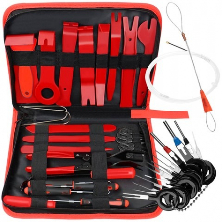 Scule auto - Trusa demontare interior auto,40 piese,tapiterie,radio,usi,bord,dezasamblare conectori - Rosu